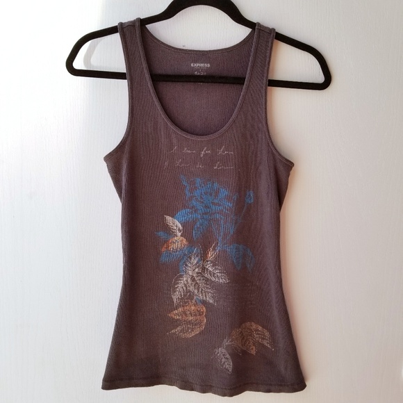 Express Tops - Express - Graphic Ribbed Tank Top